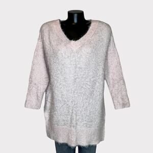 Venus VINTAGE Womens Eyelash Sweater V-Neck sz M Pastel Pink Chunky Knit Preppy